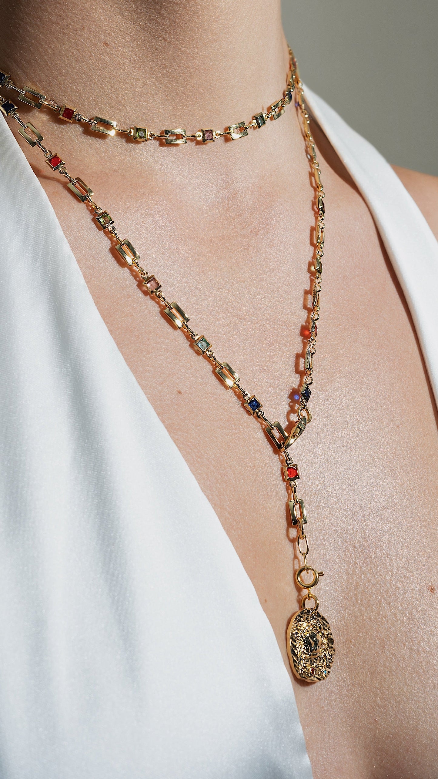 3-in-1 multicolor gemstone gold necklace