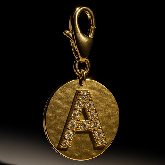 Gold Diamond Initial Medallion Coin Pendant