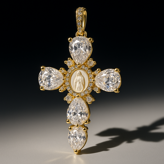 Chunky Diamond Gemstone Cross Pendant