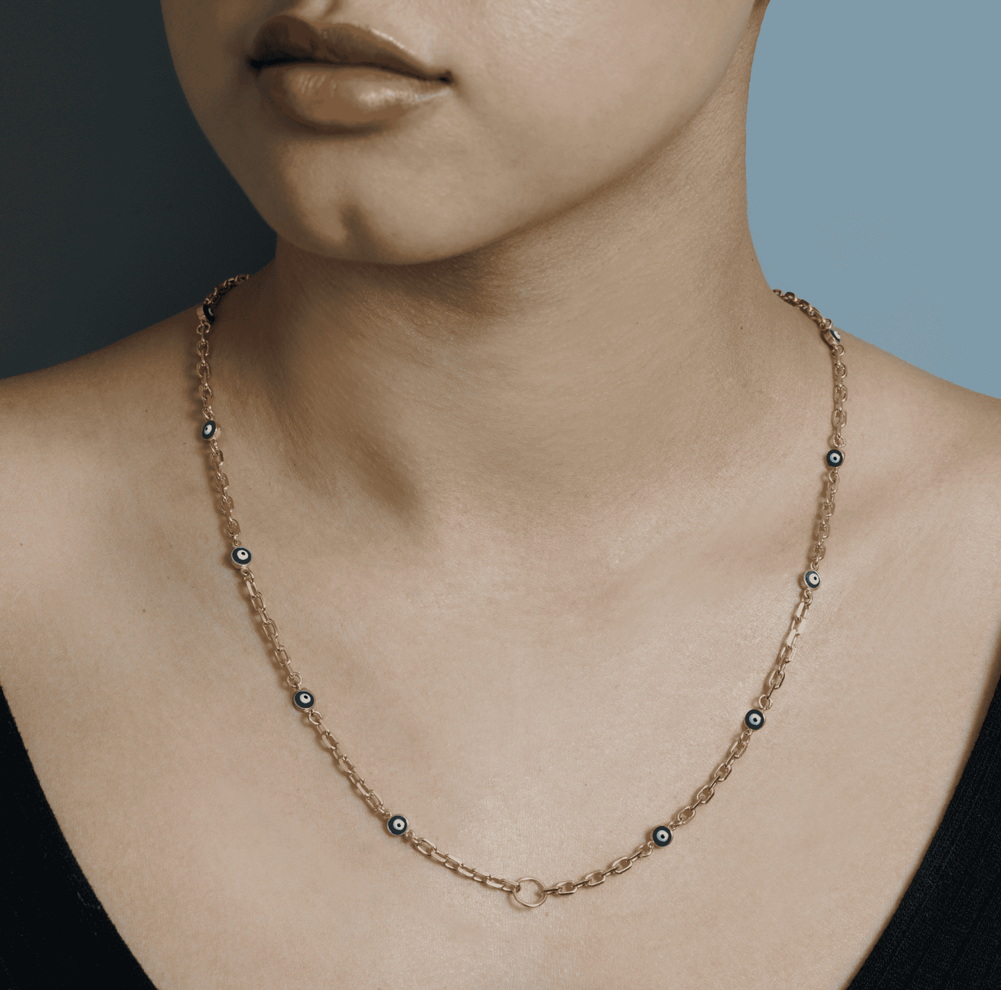 Custom Evil Eye Charm Necklace. Adjustable length: 22" - 24"