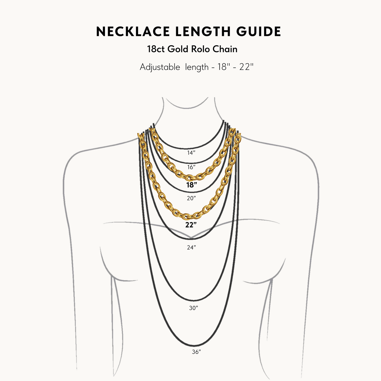 Custom Gold Cable Chain Charm Necklace. Adjustable length : 18" - 22"