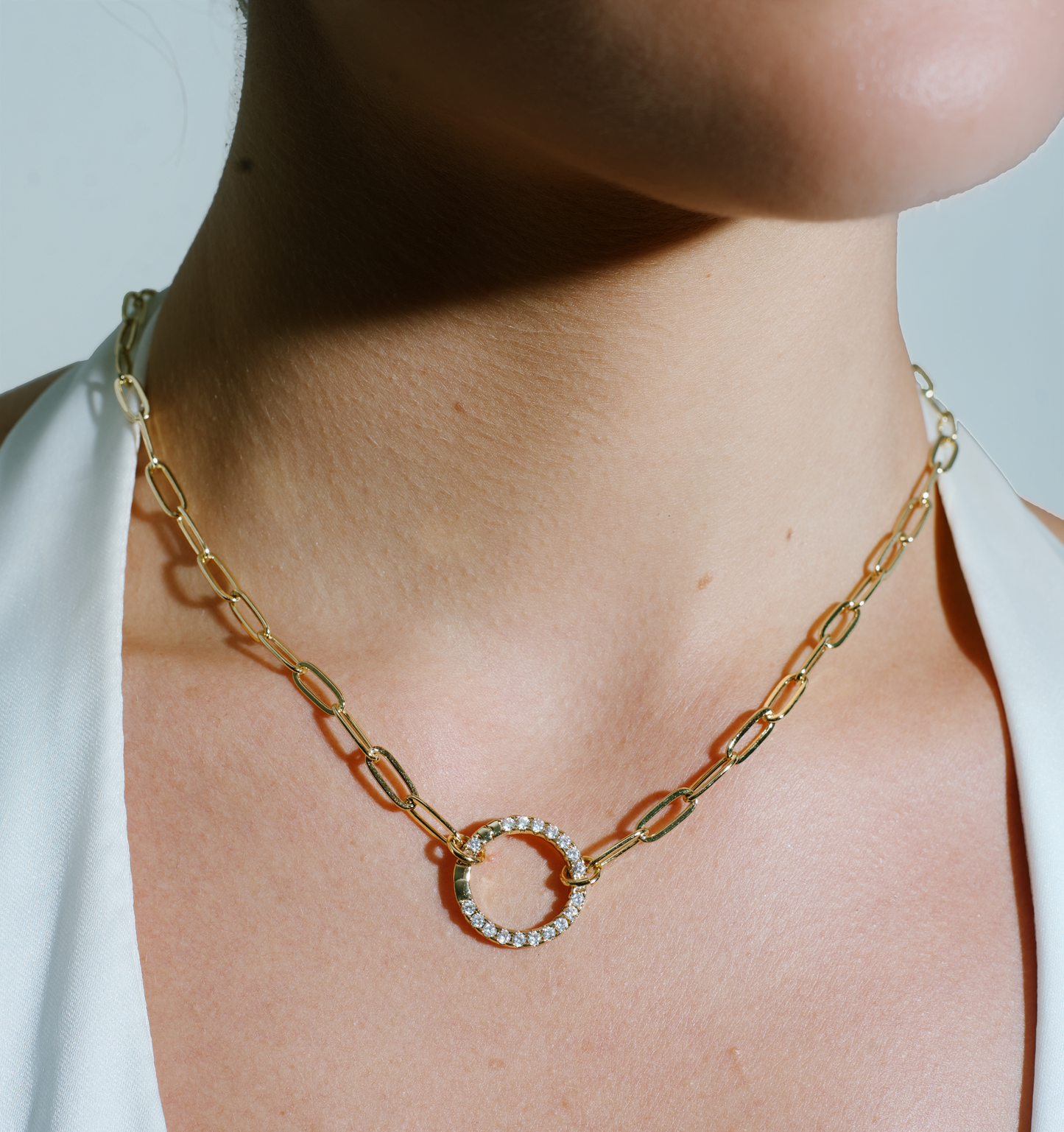 Gold Paperclip Initial Birthstone Necklace