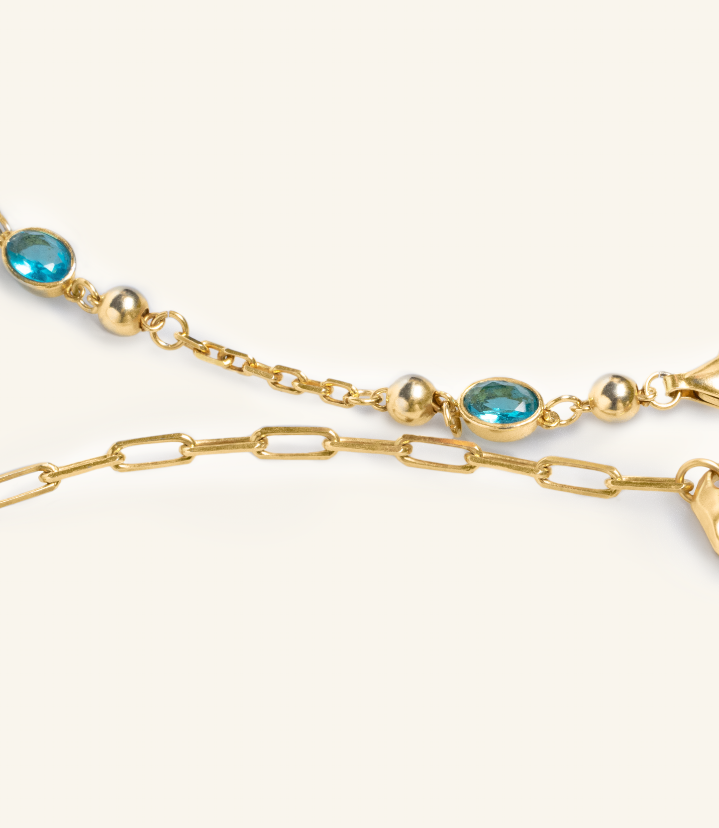 Aqua Gemstone Chain, Axel chunky gold chain and Jade Pearl Lariat Necklace Layering set