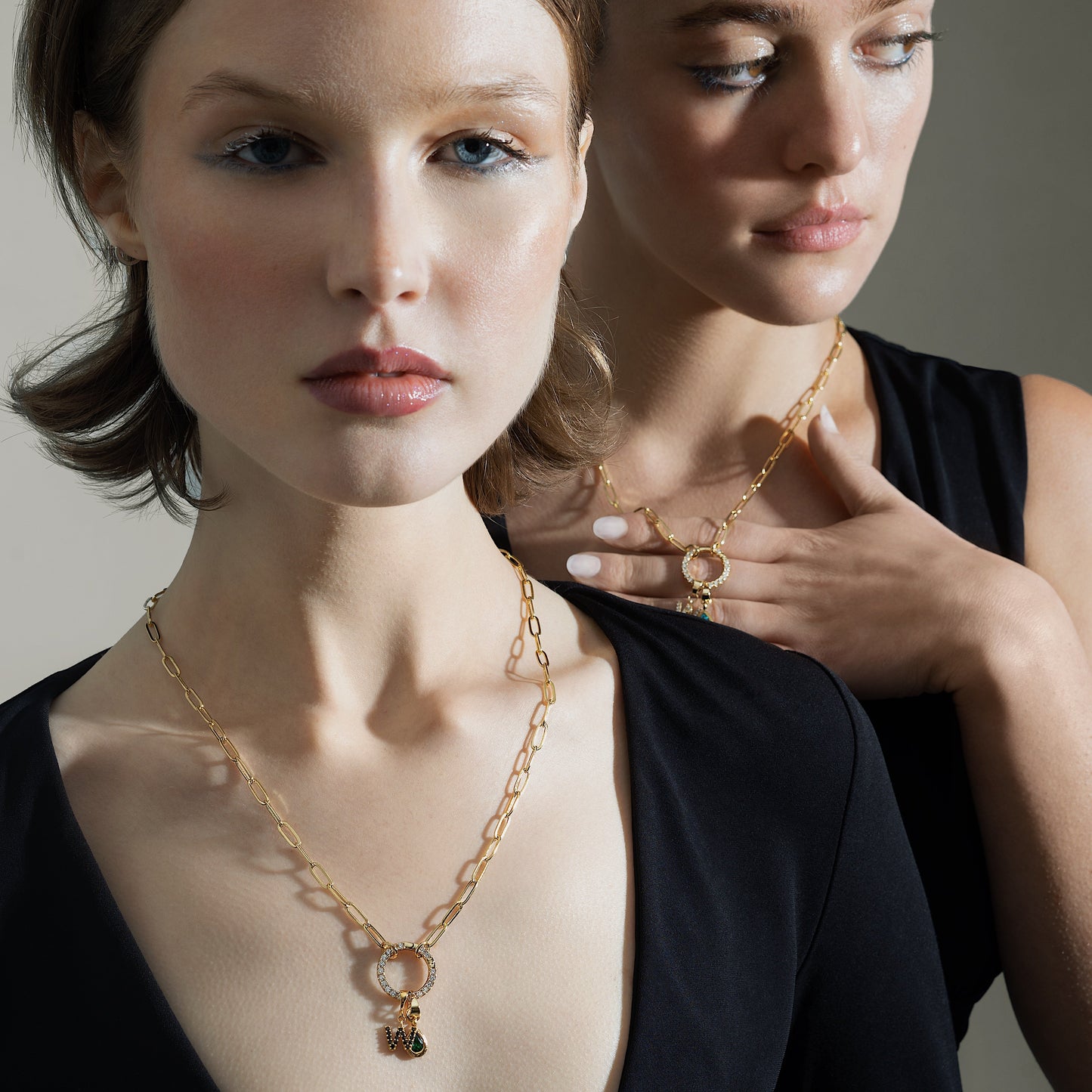 Gold Paperclip Initial Birthstone Necklace