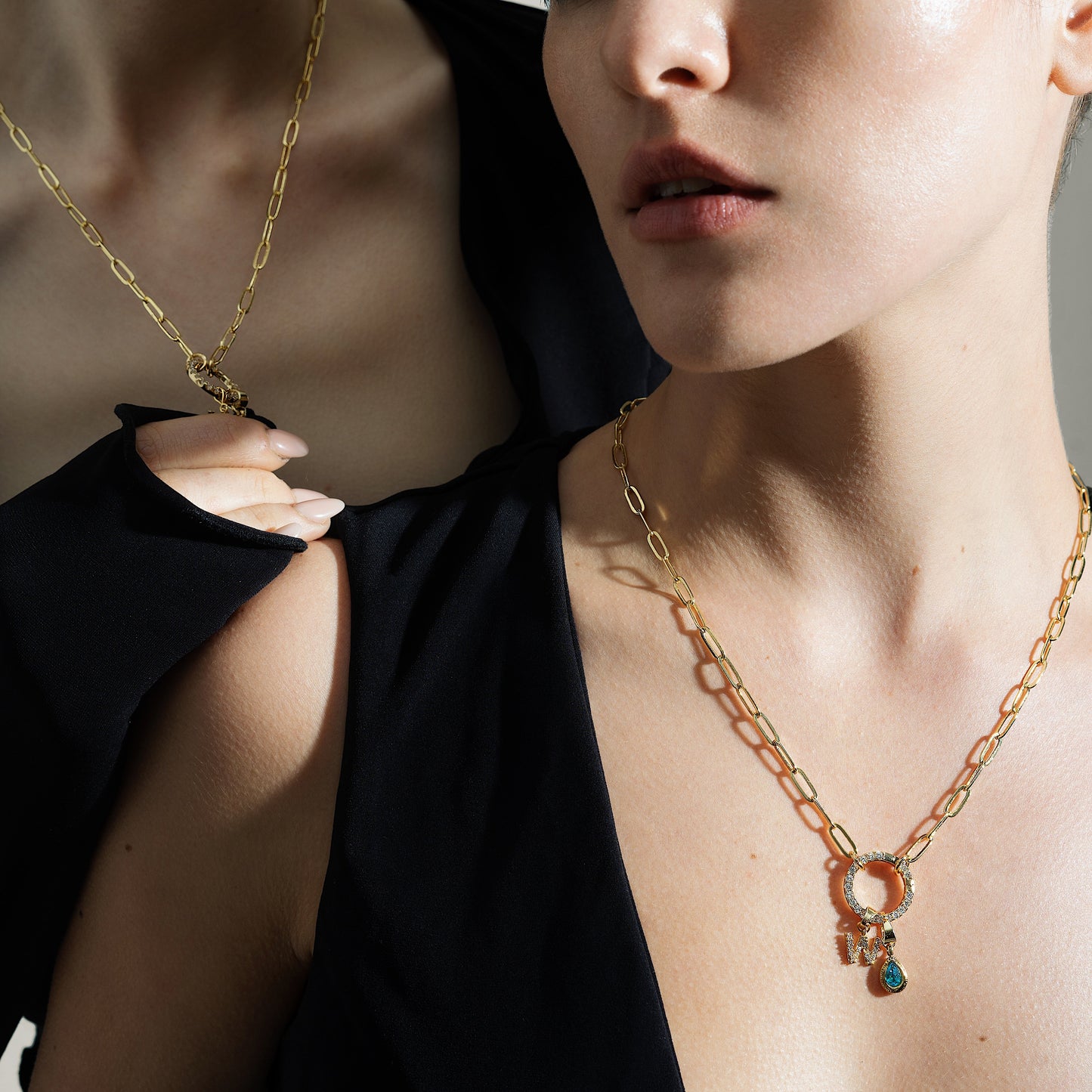 Gold Paperclip Initial Birthstone Necklace