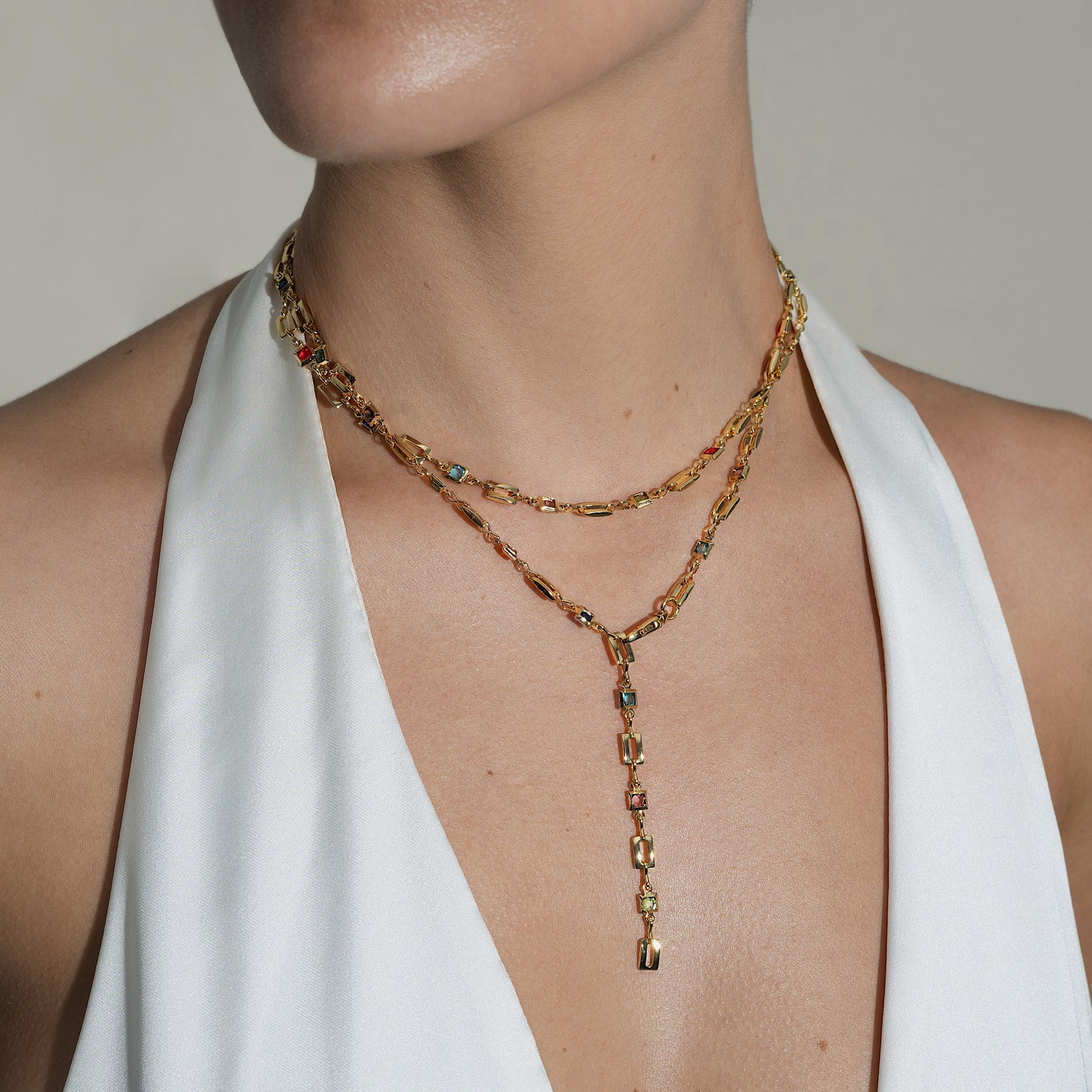 3-in-1 multicolor gemstone gold necklace