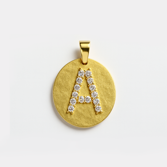 Gold Diamond Initial Medallion Coin Pendant