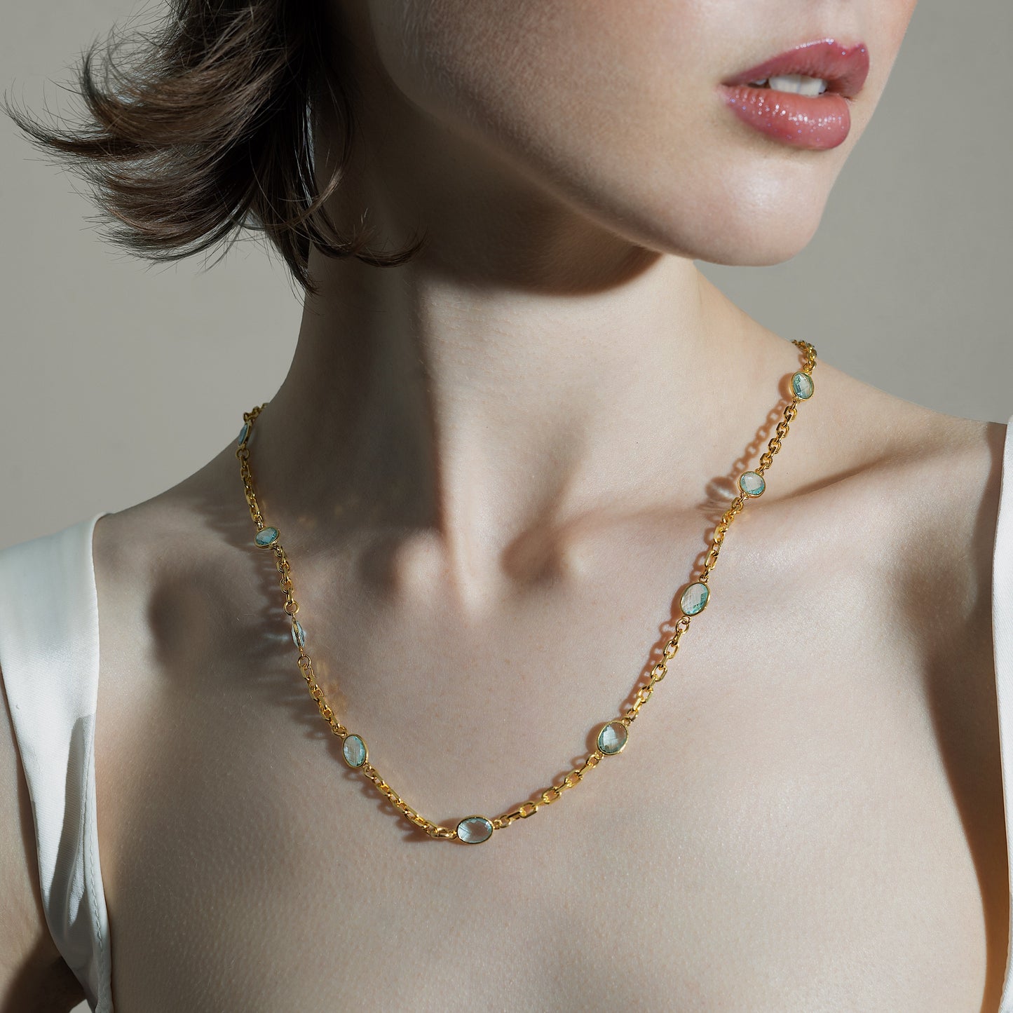 Multi gemstone gold necklace - Blue Topaz