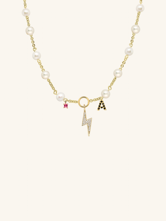 Gold and Pearl Letter Charm Necklace