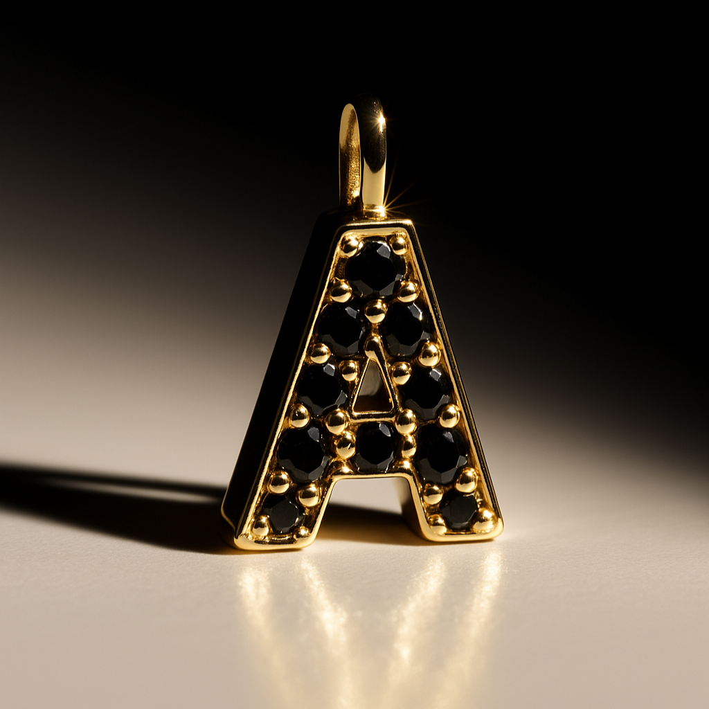 Gold Black Initial Pendant