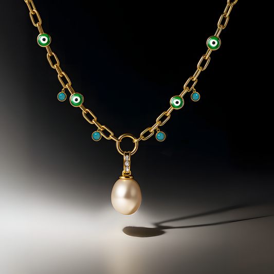Evil Eye Gold Pearl Necklace
