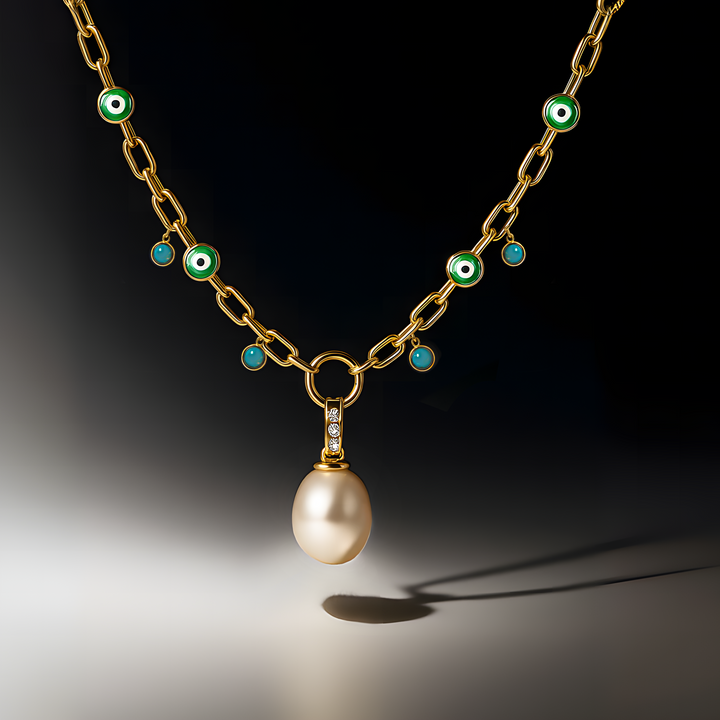 Evil Eye Gold Pearl Necklace
