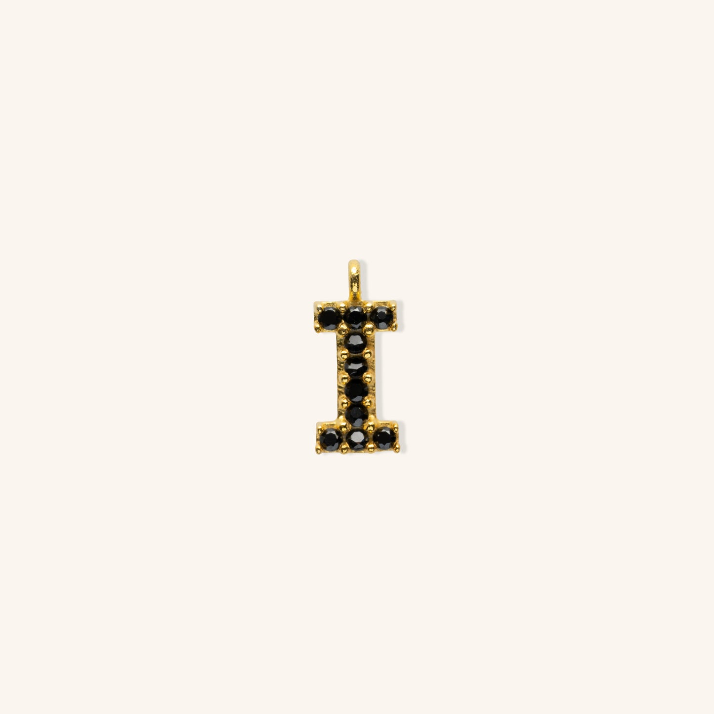 Gold Black Initial Charm - I