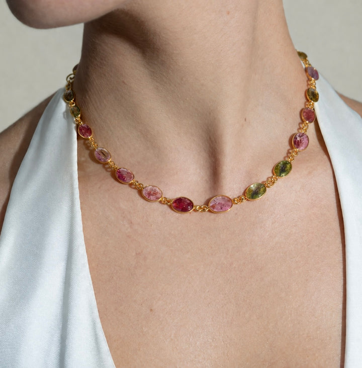 Gold Multicolour Tourmaline Gemstone Necklace