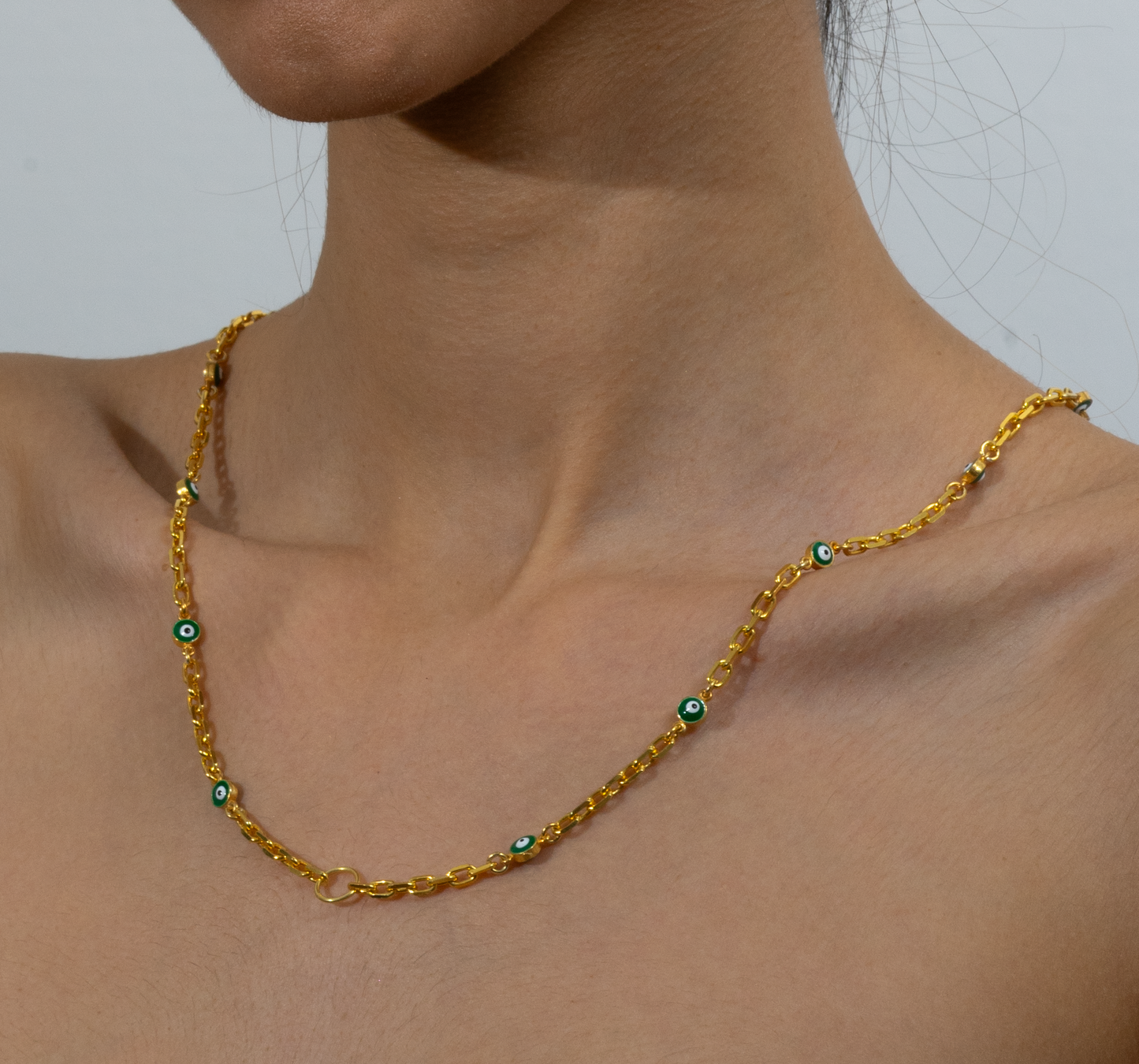 Custom Evil Eye Charm Necklace. Adjustable  length: 22" - 24"