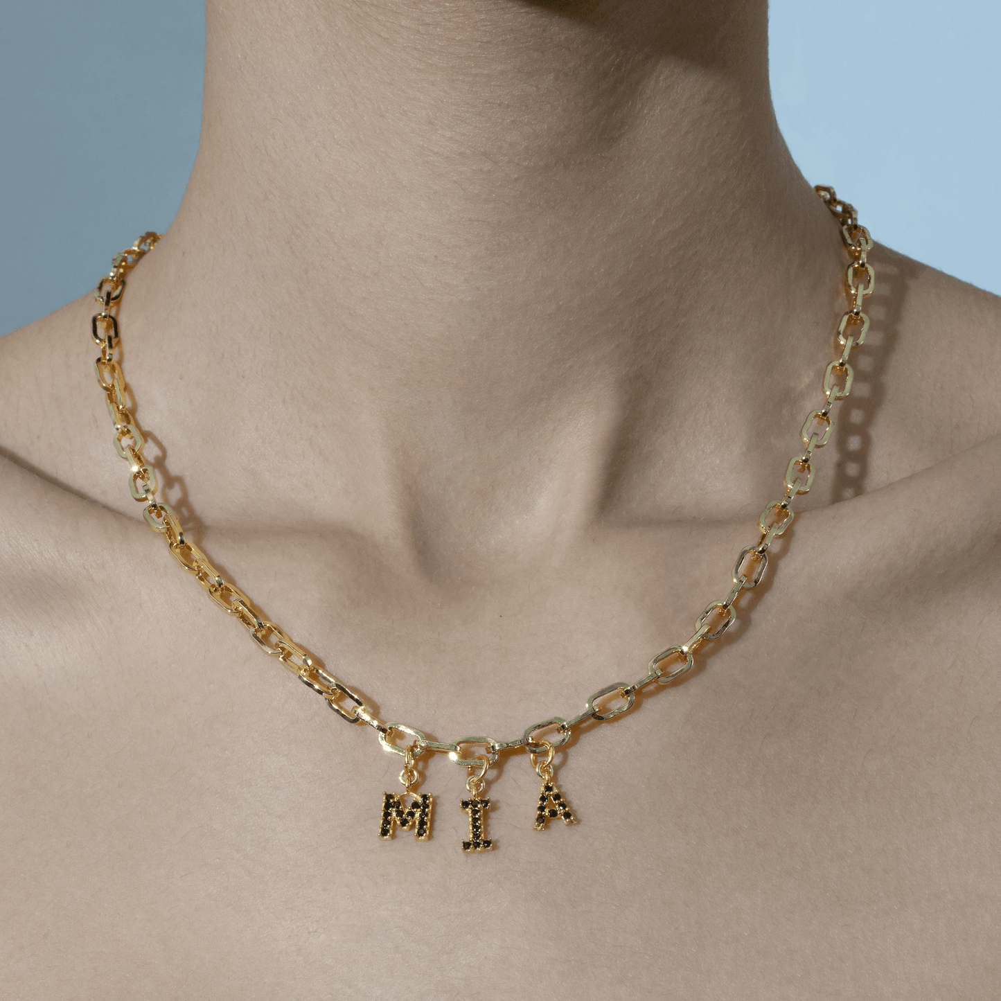 Cable Chain Diamond Initial Gold Name Necklace