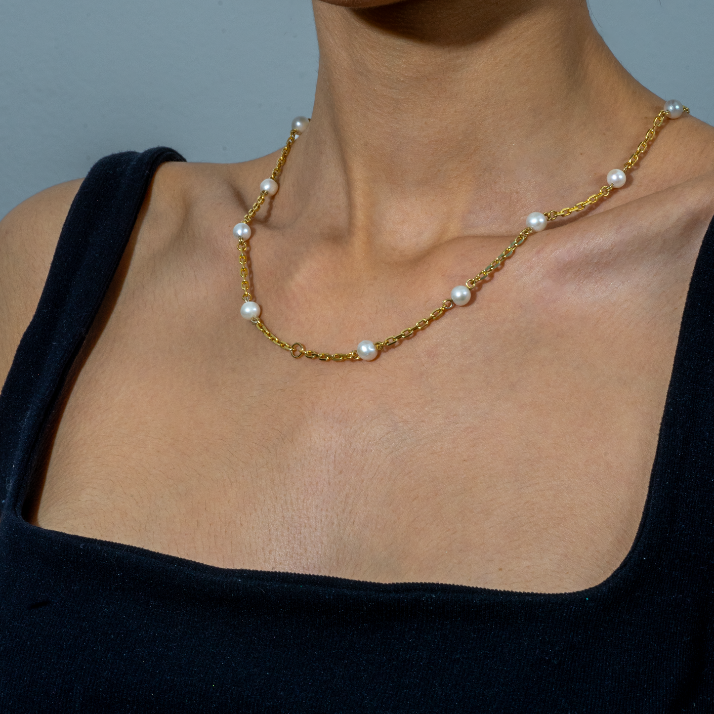 Gold Freshwater Pearl Necklace - with charm ring