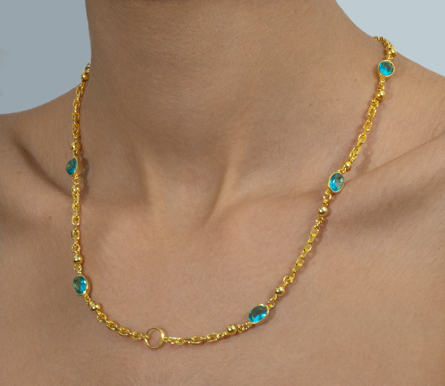 Custom Turquoise Gemstone Charm Necklace. Adjustable Length: 18"- 20"