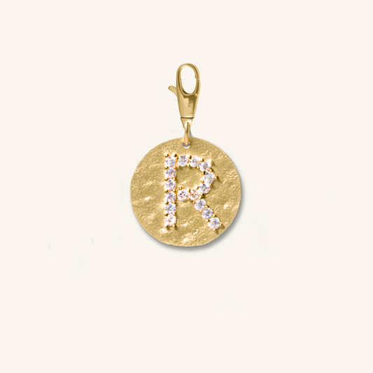 Gold Diamond Initial Medallion Coin Pendant