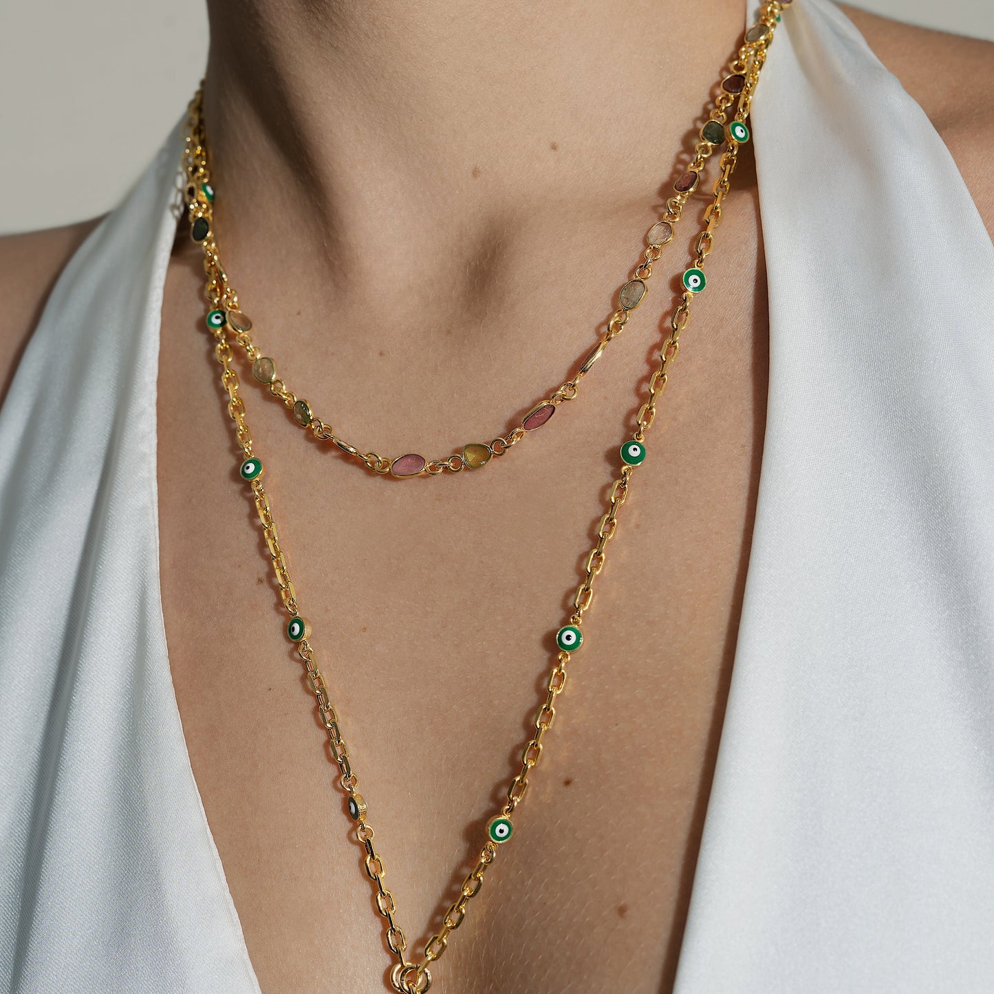 Gold Multicolour Tourmaline Gemstone Necklace