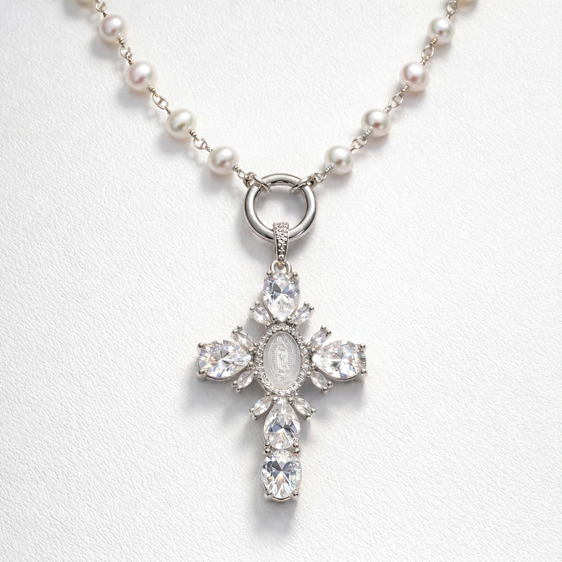 Silver Pearl Cross Necklace
