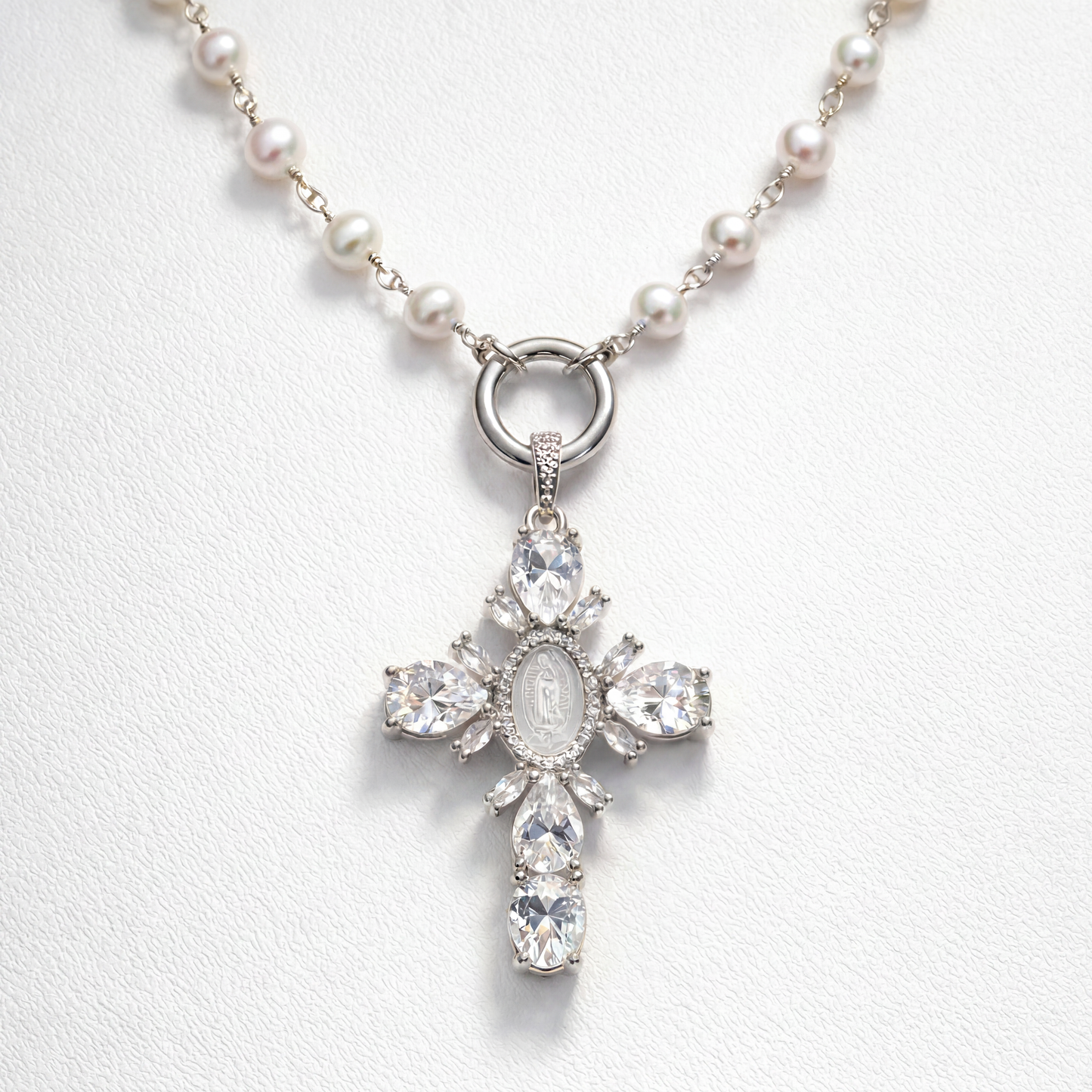 Silver Pearl Cross Necklace