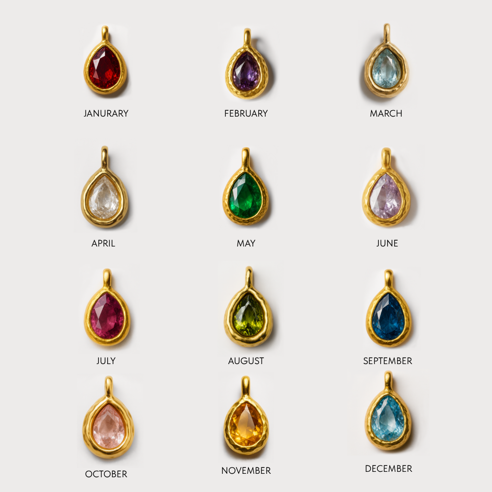 Gold Paperclip Initial Birthstone Necklace