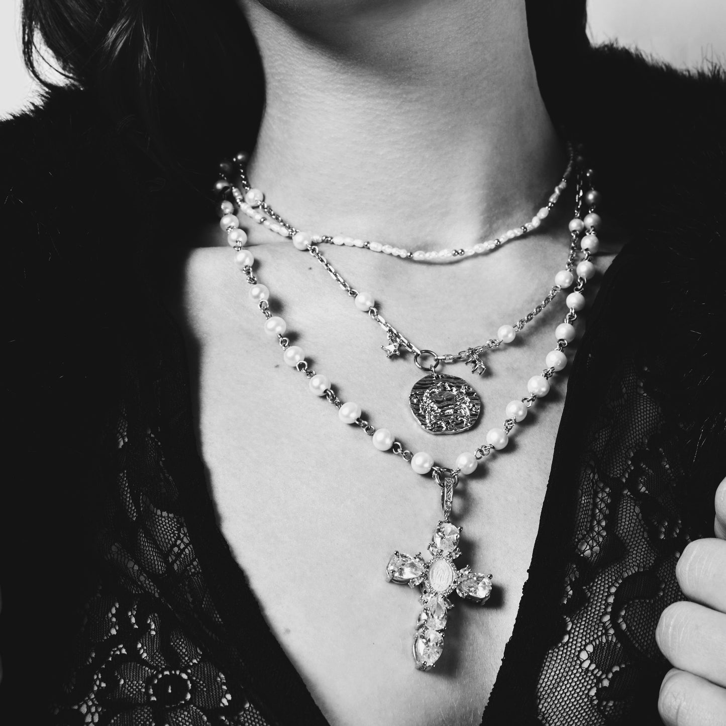 Chunky Diamond Gemstone Cross Pendant