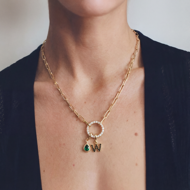 Gold Paperclip Initial Birthstone Friendship Necklace Bundle