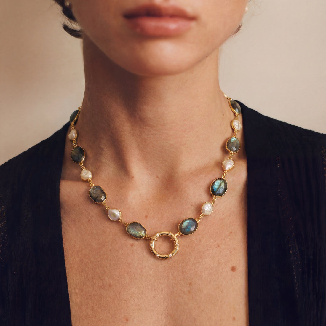 Labradorite Pearl Choker Necklace