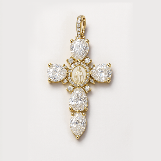Chunky Diamond Gemstone Cross Pendant