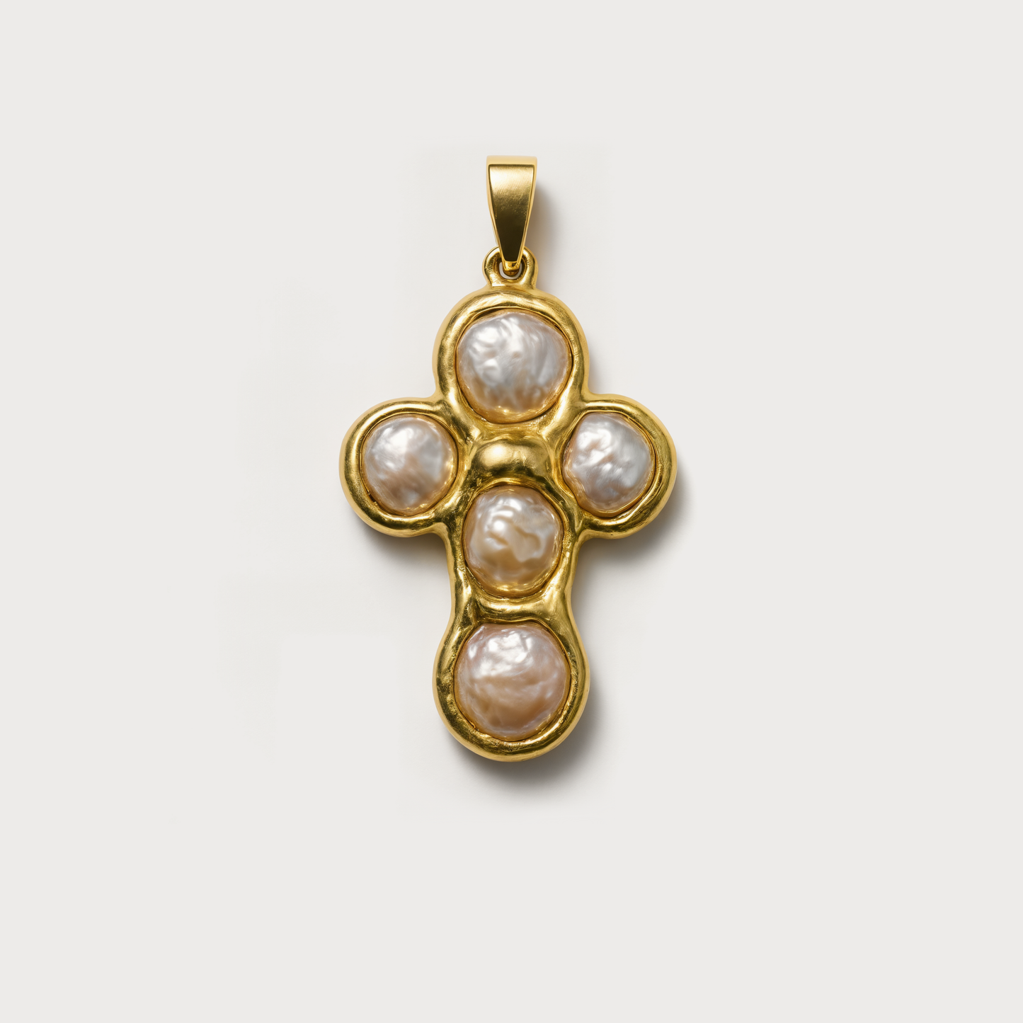 Molten Gold Baroque Pearl Cross Pendant