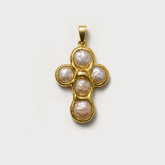 Molten Gold Baroque Pearl Cross Pendant