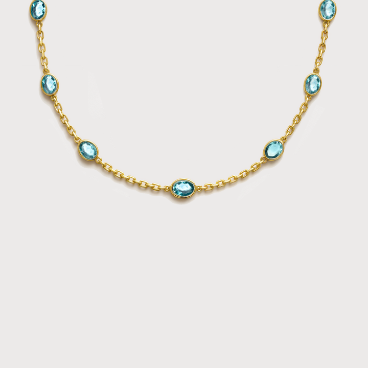 Multi gemstone gold necklace - Blue Topaz