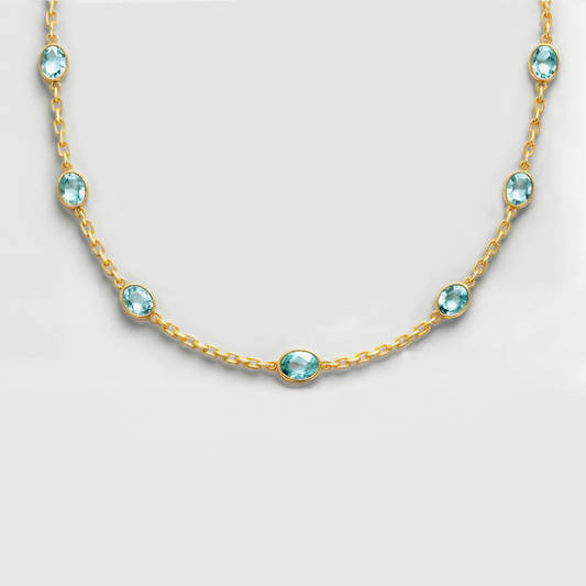 Multi gemstone gold necklace - Blue Topaz