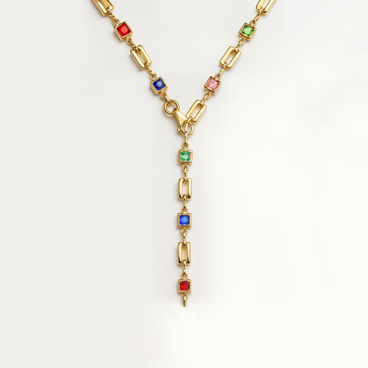 3-in-1 multicolor gemstone gold necklace