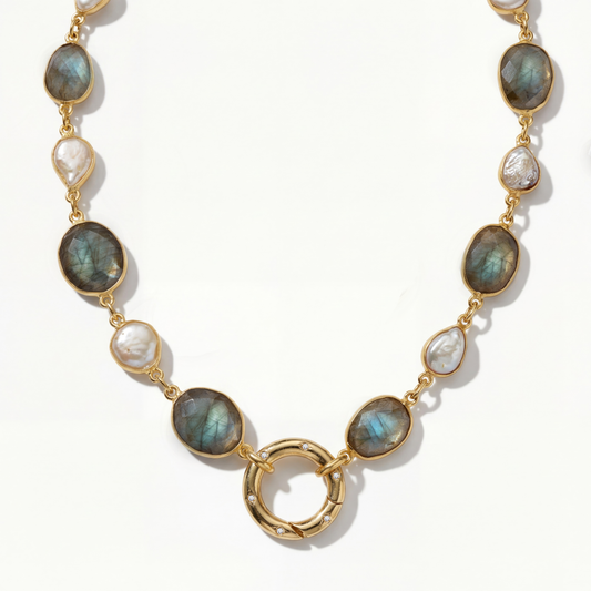 Labradorite Pearl Choker Necklace