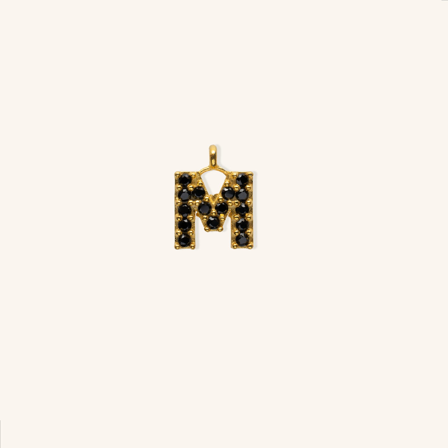 Gold Black Initial Charm - M