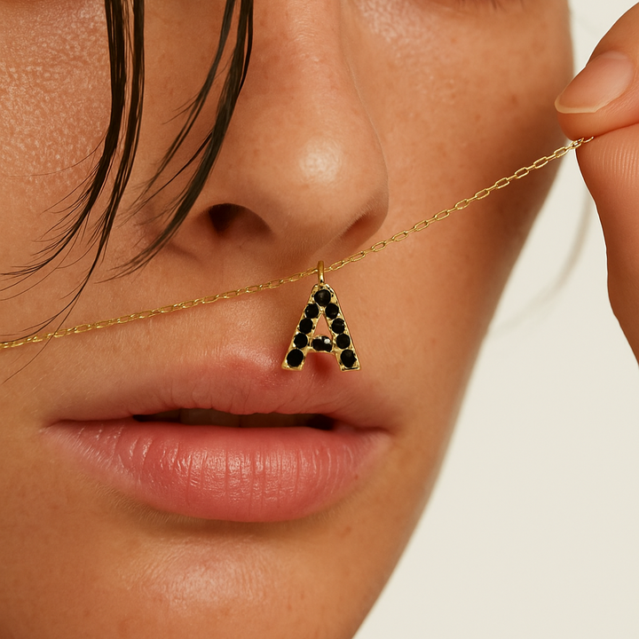 Gold Black Initial Pendant