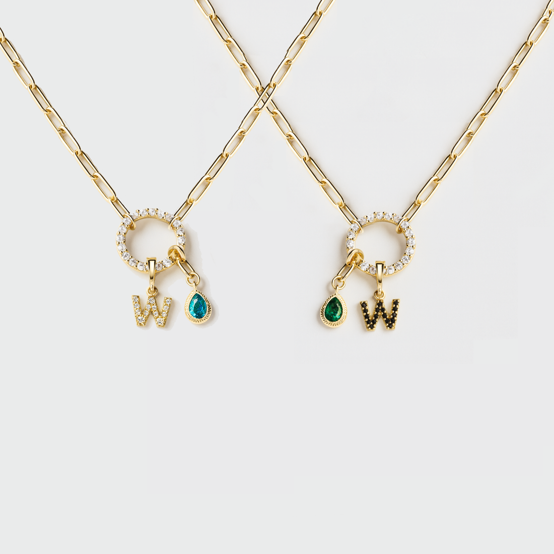 Gold Paperclip Initial Birthstone Friendship Necklace Bundle