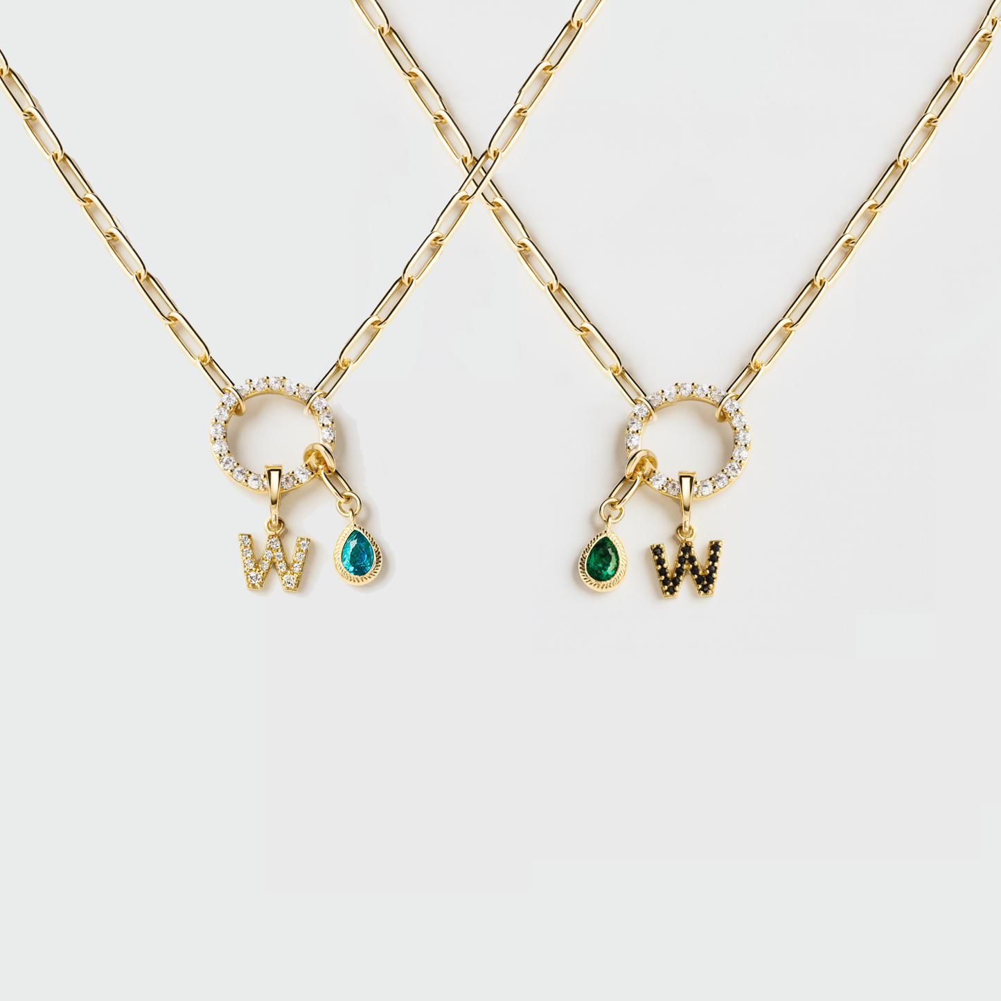 Gold Paperclip Initial Birthstone Friendship Necklace Bundle