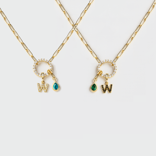 Gold Paperclip Initial Birthstone Friendship Necklace Bundle