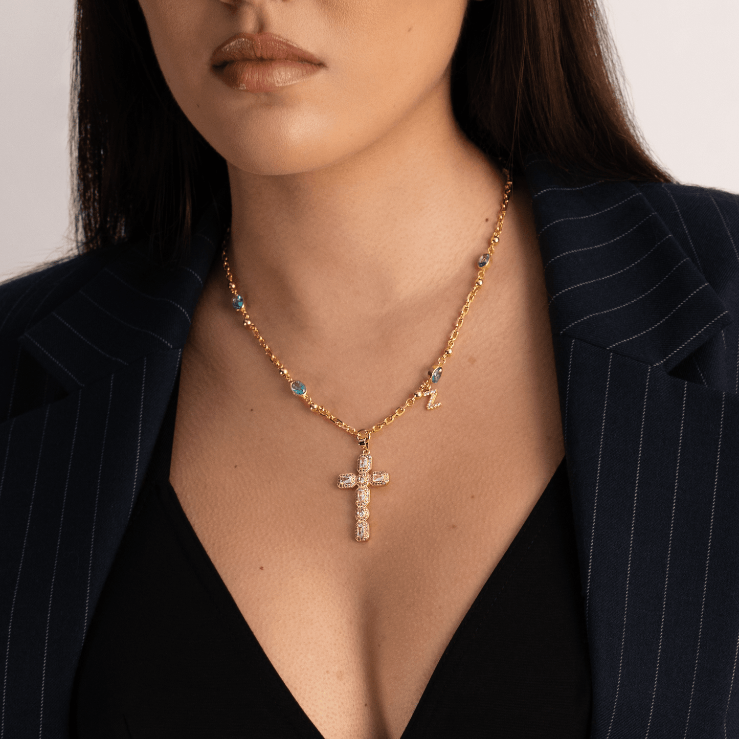 Gia Initial Gold Cross Necklace