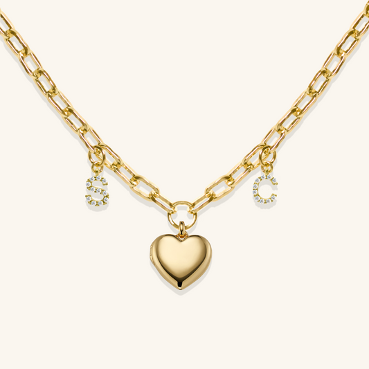 2 initial gold heart double-sided perfume necklace