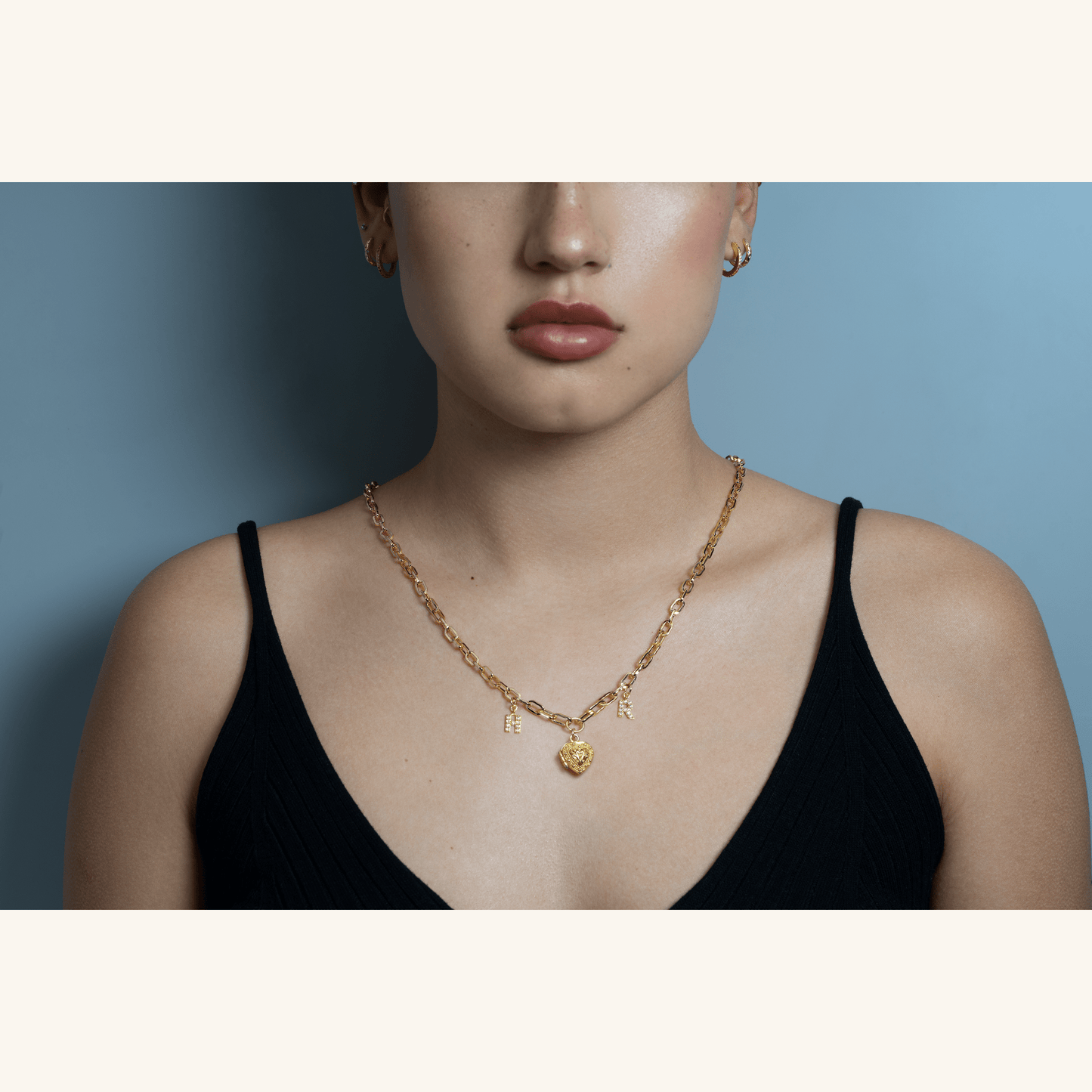 2 initial gold heart double-sided perfume necklace