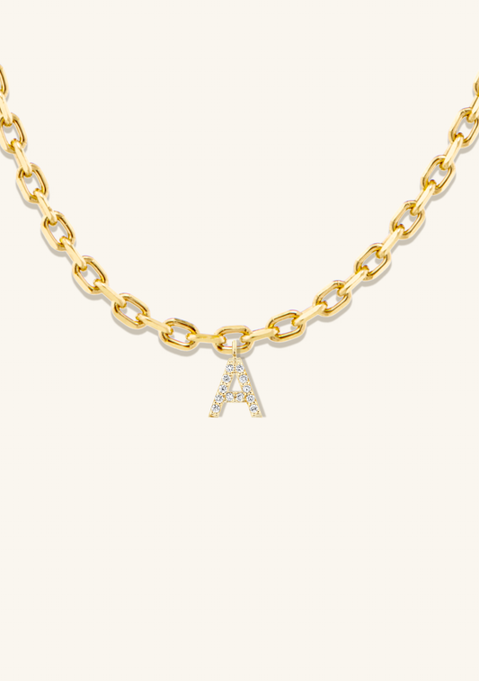 Cable Chain Diamond Initial Gold Name Necklace