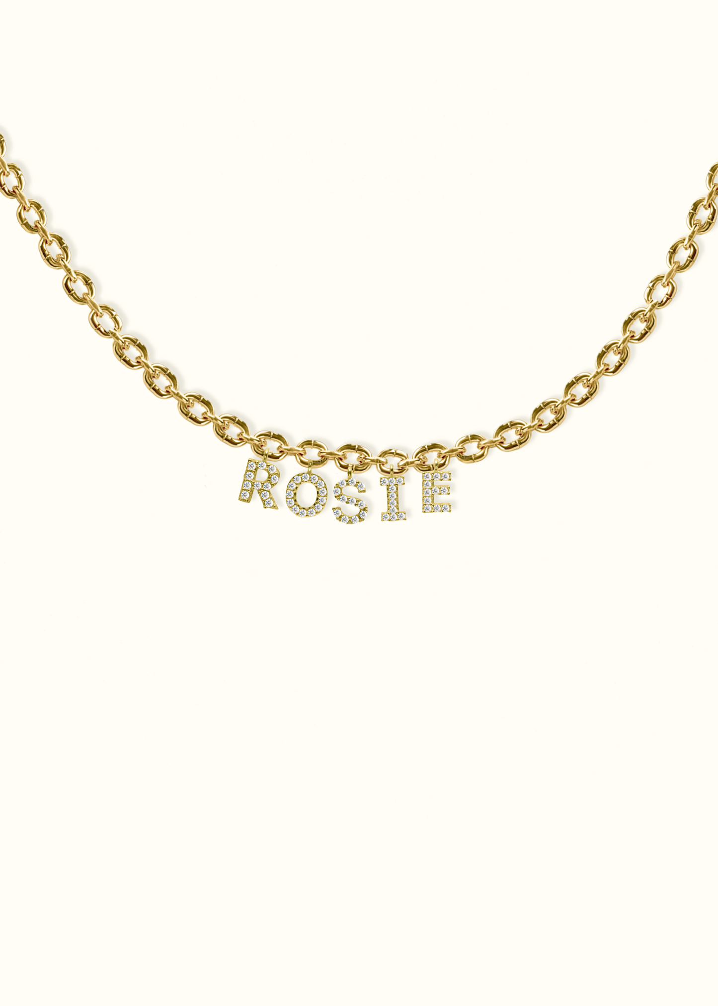 Cable Chain Diamond Initial Gold Name Necklace