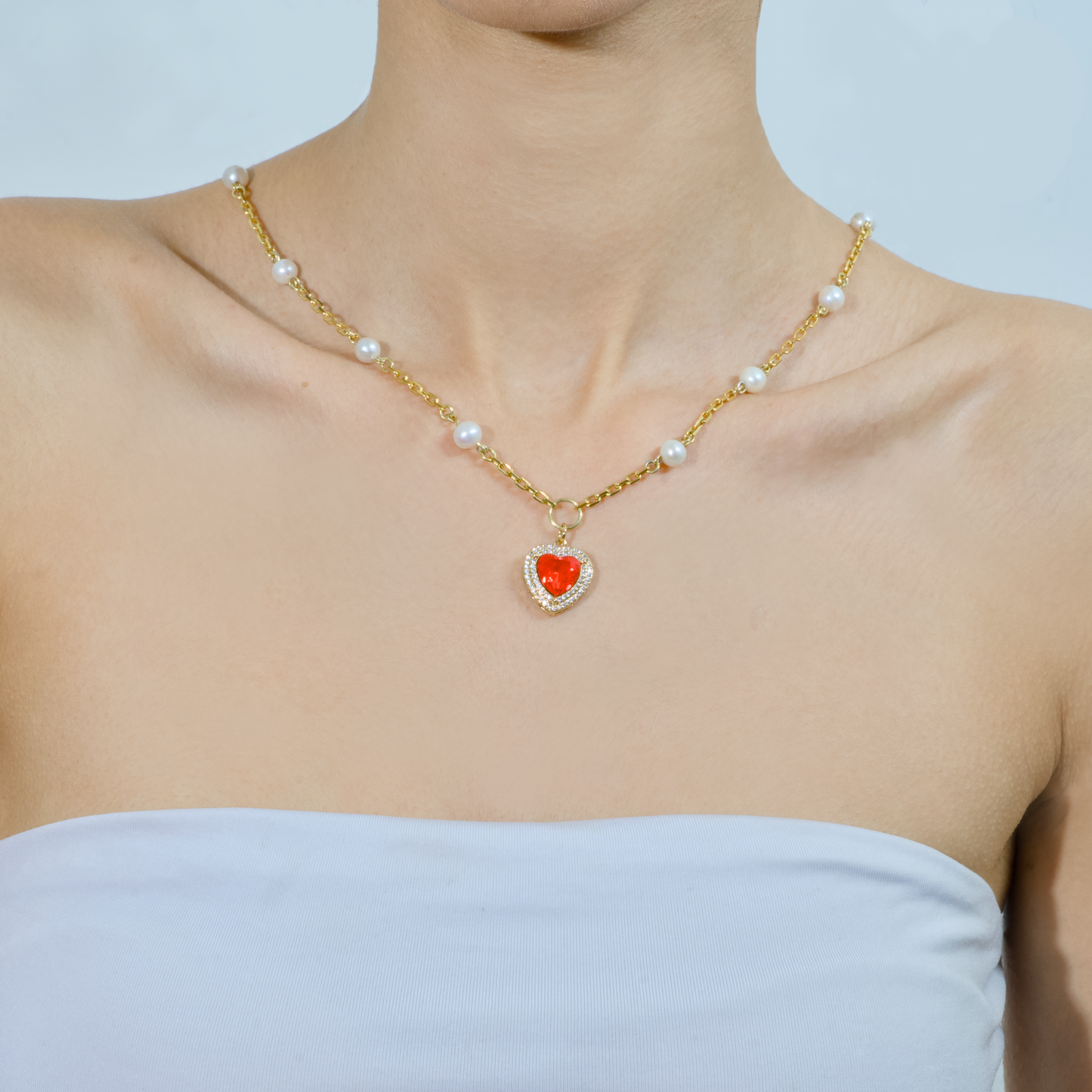 Freshwater Pearl Ruby Heart Necklace