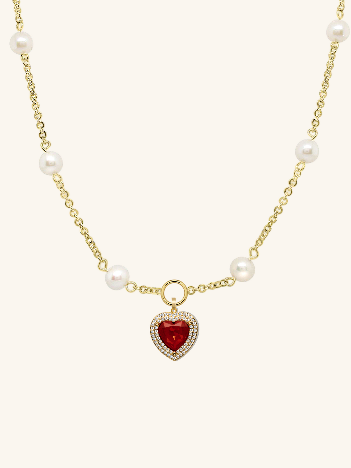 Freshwater Pearl Ruby Heart Necklace