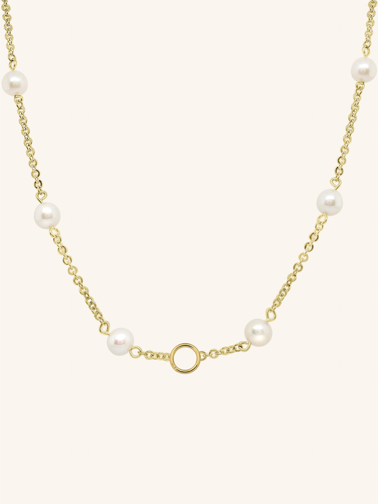 Gold Freshwater Pearl Necklace - with charm ring